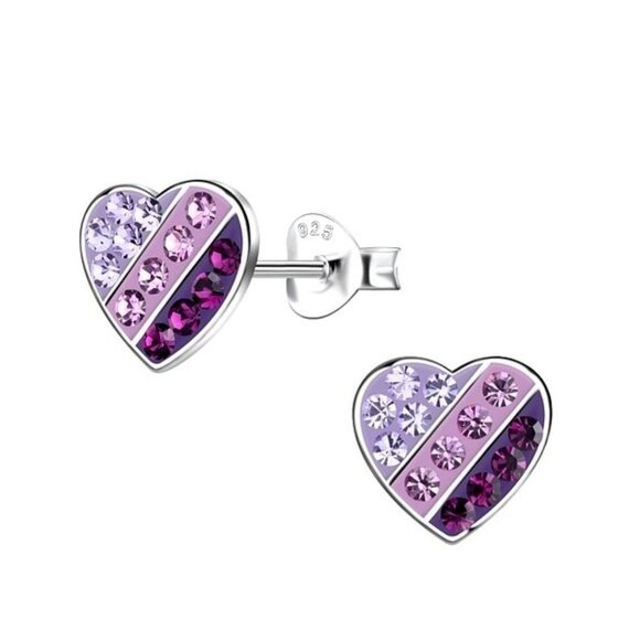 Silver Heart Stud Earrings . - Picture 1 of 2